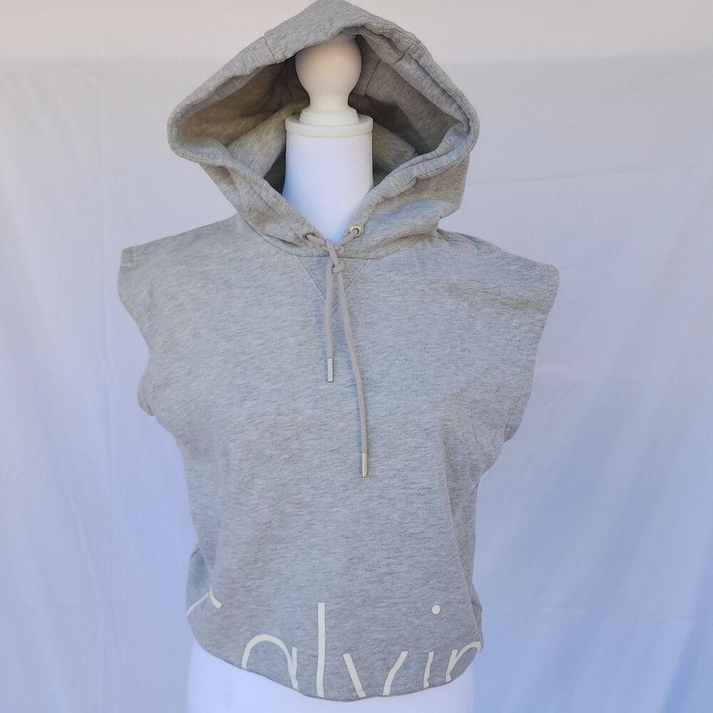 Gray Calvin Klein workout hoodie sleeveless short waisted